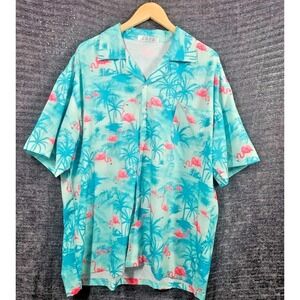 APTRO Men's 2XL Hawaiian Pink Flamingo Shirt Tropical Beach Vacation Button Down
